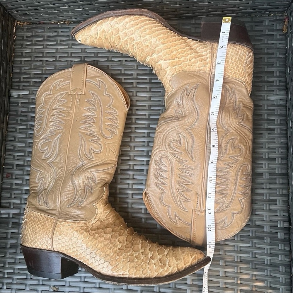 Vintage Justin Python Cowboy Boots Sz 9 USA Made Snakeskin Western Boho Rodeo - Picture 15 of 16